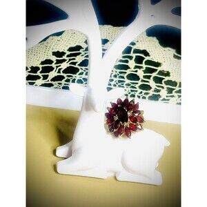 Vermeil (12k Over 925) Garnet Floral Cluster Cocktail Ring Size 5 3/4